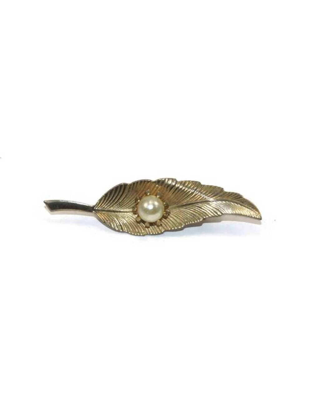 Vintage Gold Tone and Faux Pearl Leaf Brooch.